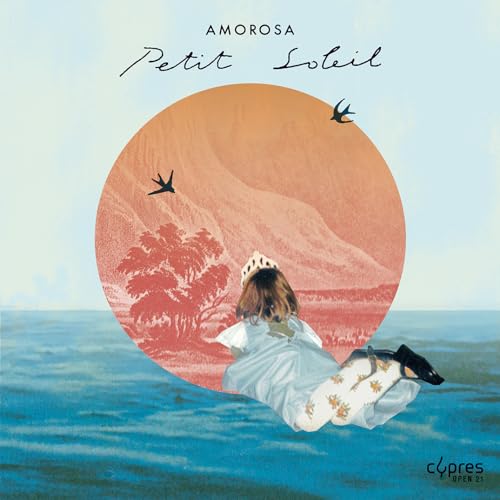 CD cover: girl with crown floating over ocean and landscape.