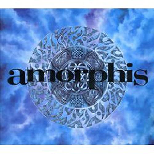 Amorphis album cover, ornate circular design on a blue, cloudy background.