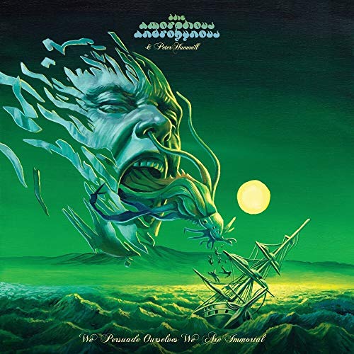 Album cover art: surreal illustration of a face and shipwreck under a green sky.