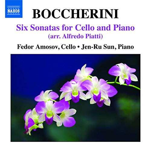 CD cover featuring Boccherini sonatas text above a cluster of purple and white orchids.