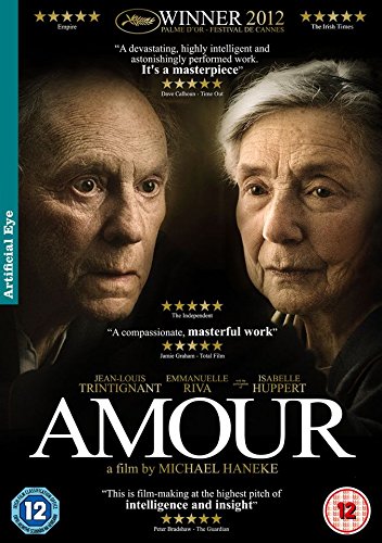DVD cover for “Amour” featuring close-ups of Jean-Louis Trintignant and Isabelle Huppert.