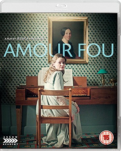 "Blu-ray case cover featuring a woman sitting at a desk, with title 'Amour Fou'."