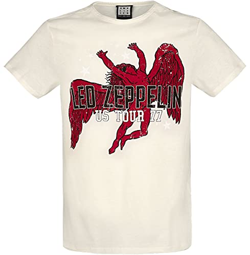 Off-white t-shirt with a red Icarus image and "Led Zeppelin US Tour '77" text.