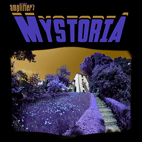 "Album cover with 'amplifier's MYSTORIA' text, featuring a purple-toned garden scene."