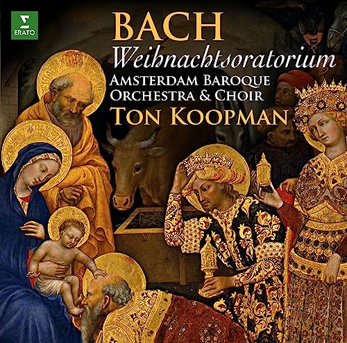 Album cover for Bach’s Christmas Oratorio featuring Renaissance Nativity painting.