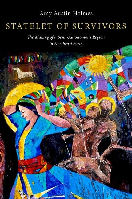 Book cover: “Statelet of Survivors” with colorful, figurative artwork.