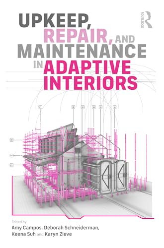 Book cover: "Upkeep, Repair, and Maintenance in Adaptive Interiors" with architectural illustration.