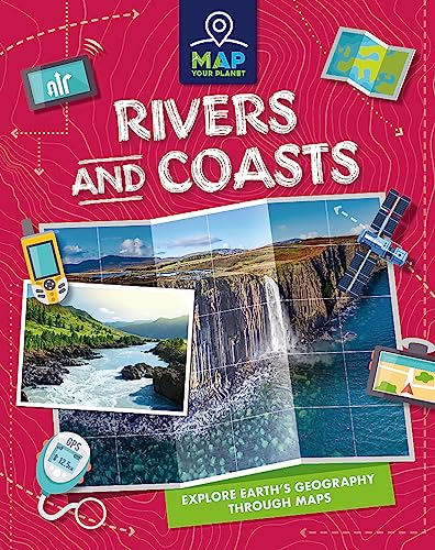 Book cover depicting rivers, coasts, and geographical tools on a map background.