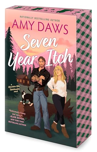 Book cover: “Seven Year Itch” depicts a couple with a cat in a forest setting.