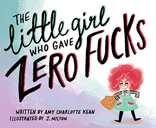 Book cover with bold black text and a cartoon girl with large red hair.