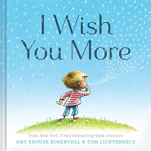 Book cover: child blowing dandelions on a green hill, blue sky.
