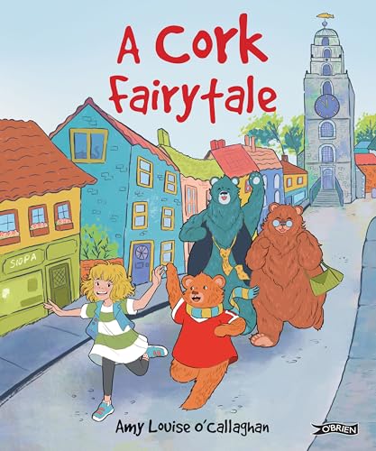 Book cover: girl with three bears in a colorful town scene.