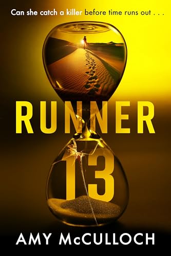 Book cover for “Runner 13” featuring an hourglass and lone figure.