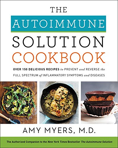 Cookbook cover with food photos, titled "The Autoimmune Solution Cookbook" by Amy Myers.