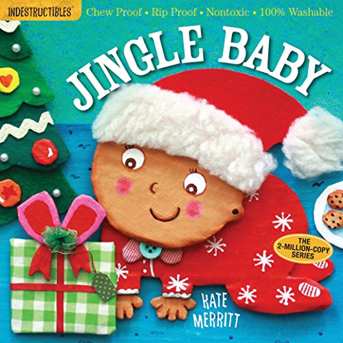 Book cover with gingerbread baby wearing a Santa hat and gifts.
