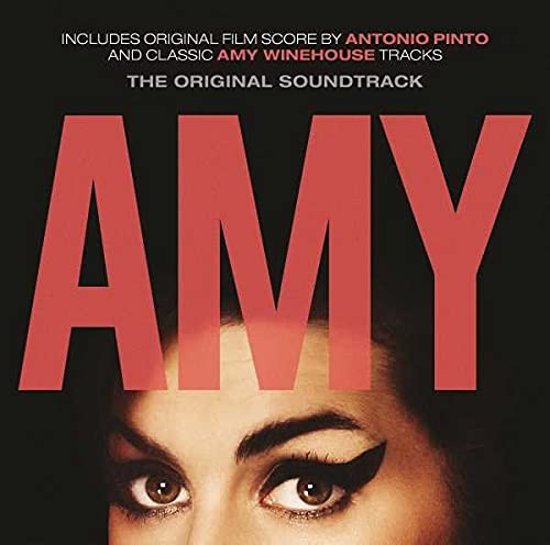 CD cover featuring the word AMY in large red letters over Amy Winehouse's eyes.
