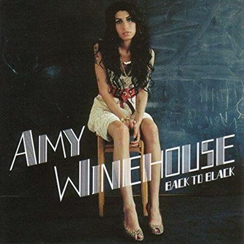 Amy Winehouse album cover, “Back to Black,” showing her seated on a chair.