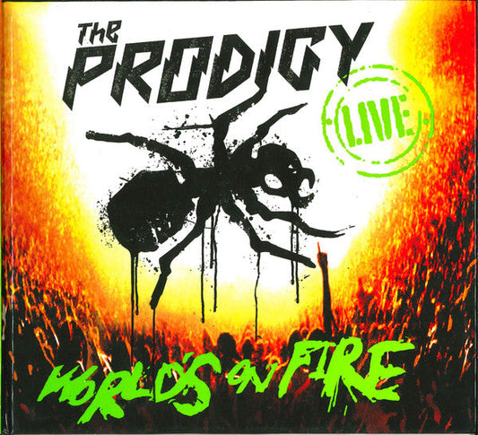 The Prodigy World's On Fire album cover featuring a black ant over a crowd.