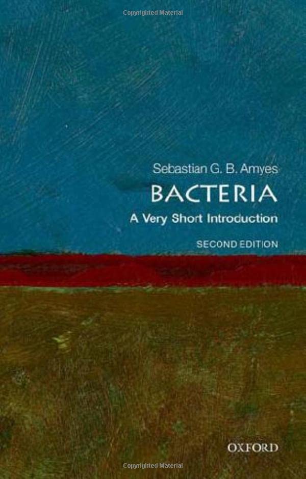 Book cover: "Bacteria: A Very Short Introduction" with abstract art.