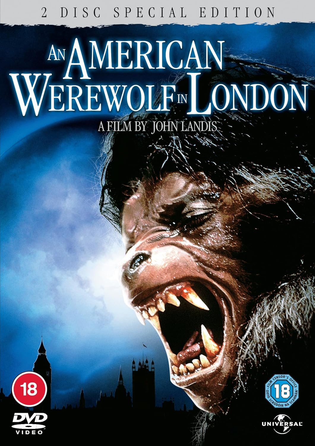 DVD cover for "An American Werewolf in London" featuring a snarling werewolf.