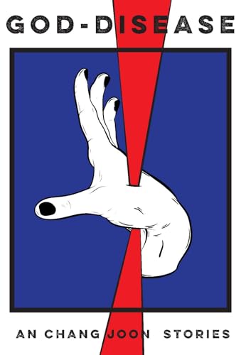 Book cover with a white hand, black nails, a red wedge, and blue background.