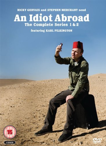 DVD cover for "An Idiot Abroad" featuring Karl Pilkington in a desert.
