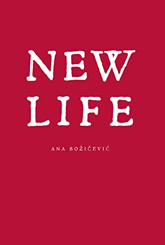 Red book cover with white textured text reading "NEW LIFE" and author's name.