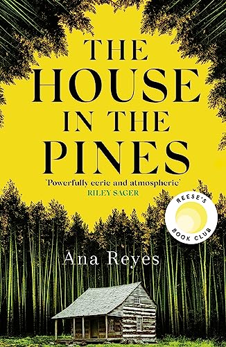 Book cover: "The House in the Pines" with a cabin in a forest.