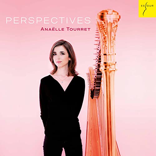CD cover featuring Anaëlle Tourret with a golden harp on pink background.
