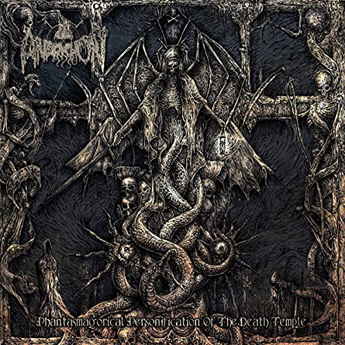 Dark, detailed album cover featuring a winged skeletal figure amidst skulls and snakes.