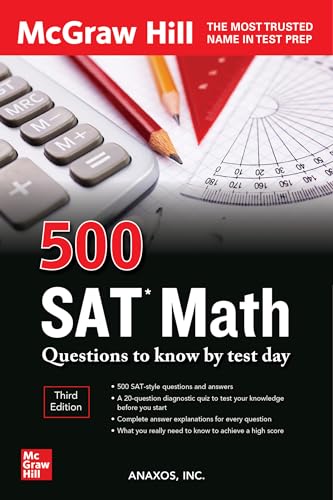McGraw Hill book cover with calculator, protractor, and pencil, titled “500 SAT Math.”