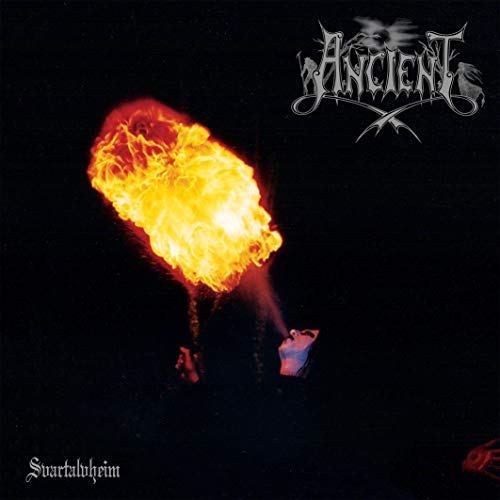 Album cover for Ancient’s “Svartalvheim” featuring flames and a shadowed figure.