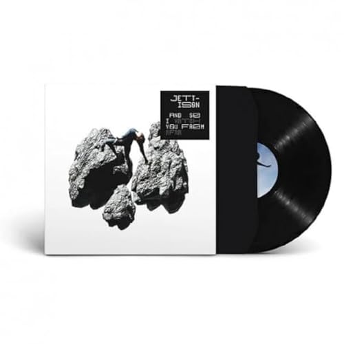 Vinyl record and album cover featuring a person on rocks.