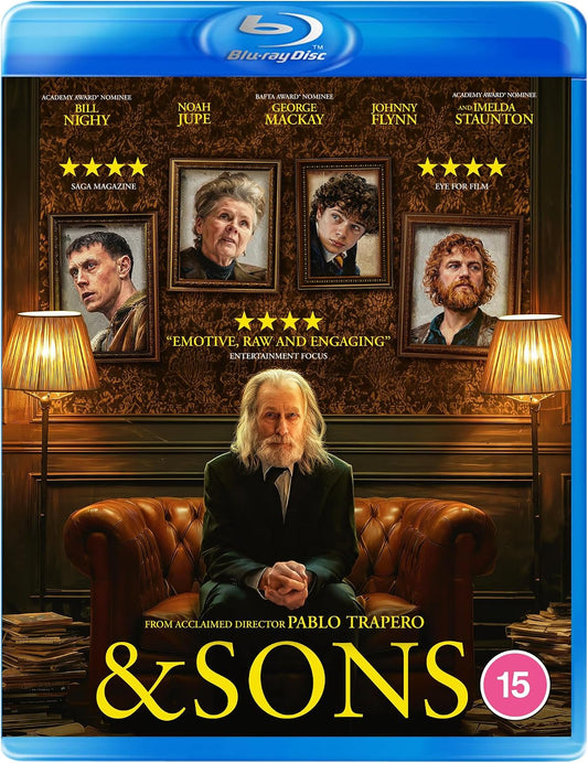 Blu-ray cover for "& Sons" featuring portraits of Bill Nighy and other actors.