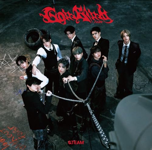 &team album cover: six young men in dark clothing, moody lighting.