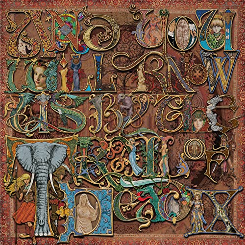 Ornate album cover featuring illuminated letters, portraits, and fantastical creatures.