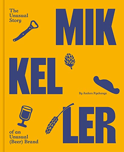 Yellow book cover with blue text "MIKKEL" and beer-related icons.