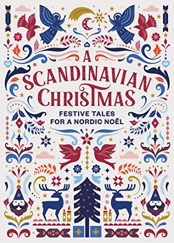 Book cover with Scandinavian folk art, birds, reindeer, and Christmas tree.