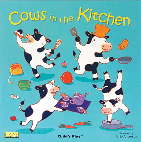 Board book cover: cartoon cows playfully cooking in a kitchen.