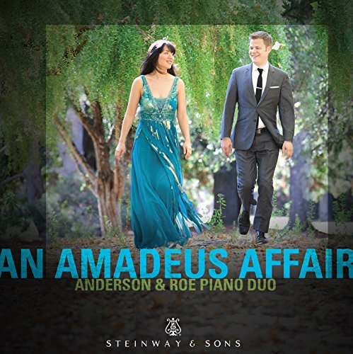 Duo in formal wear walking outdoors, album cover for "An Amadeus Affair.