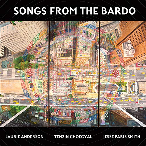 Album cover for "Songs From The Bardo" featuring a triptych cityscape.