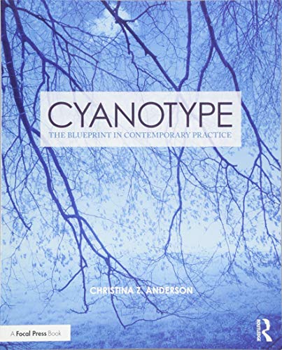 Book cover with cyanotype image of tree branches against a blue sky.