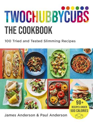 Cookbook cover featuring colorful food photos and the title "Twochubbycubs The Cookbook".