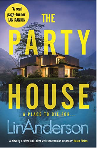 Book cover: modern house in Scottish Highlands, dark and moody atmosphere.