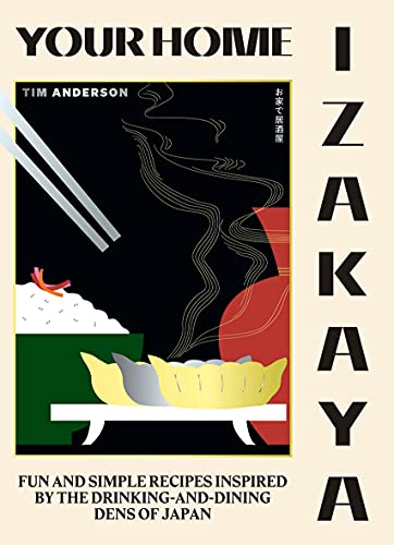 Cookbook cover with chopsticks, food, and bold Japanese-inspired typography.