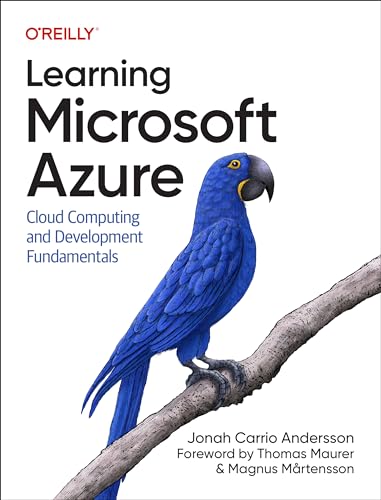 Book cover: “Learning Microsoft Azure” with a blue parrot perched on a branch.