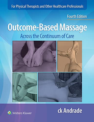 Book cover: “Outcome-Based Massage” with images of hands-on massage therapy.
