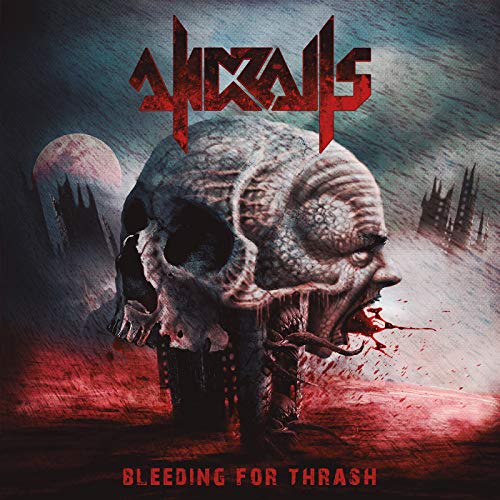 Album cover: skull with dripping blood against a dark, stormy landscape.
