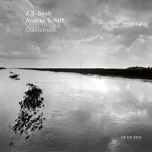 Black and white album cover featuring a river landscape with text J.S. Bach András Schiff.