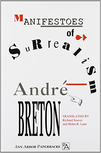 Book cover: “Manifestoes of Surrealism” by André Breton, white background.